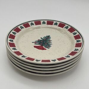 Lot of 5 FOLK CRAFT Salad Plates Holiday Homecoming Stoneware Christmas Dishes
